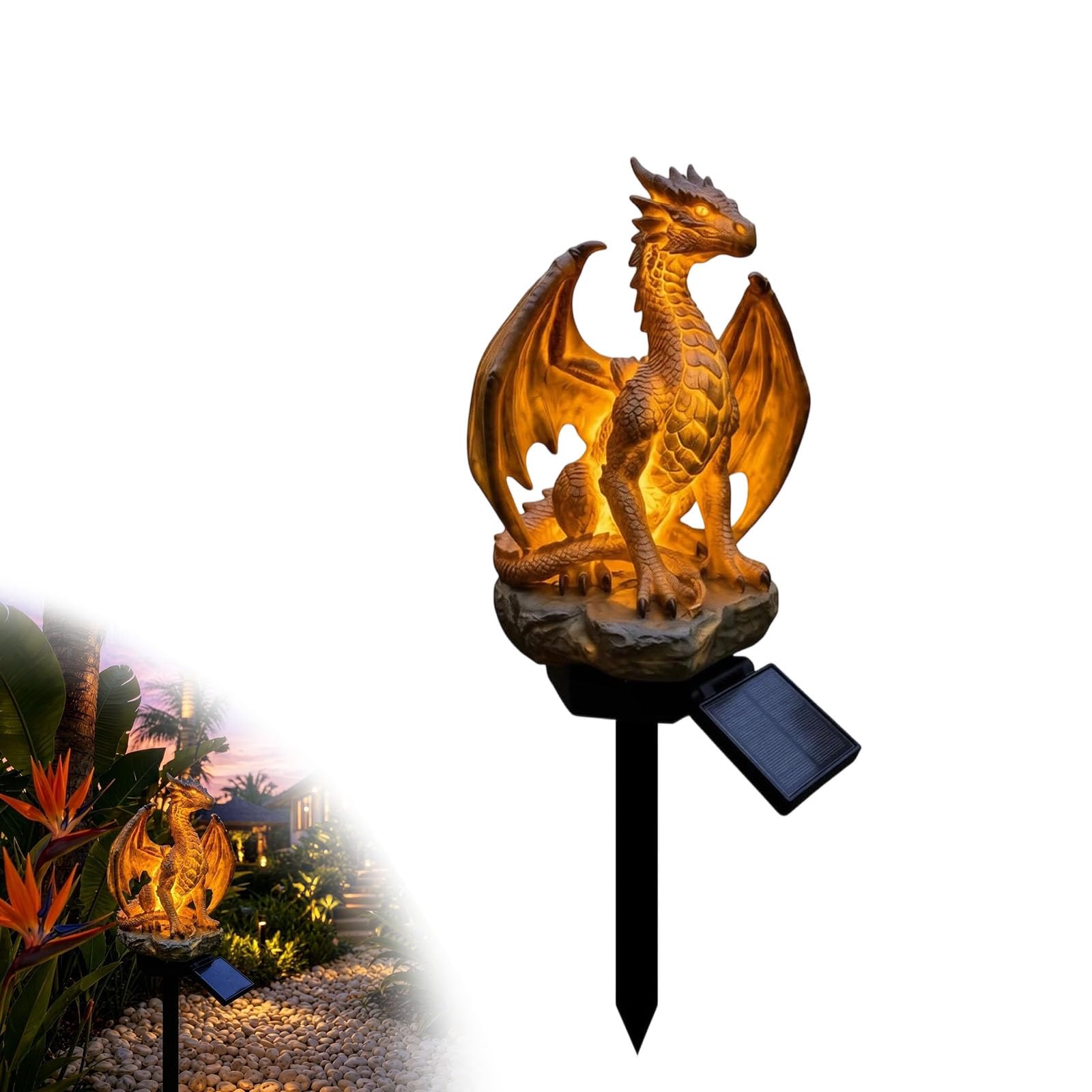 Solar Dragon Garden Statue Light, Warm Glow Golden Ember Edition Solar Garden Light, Gothic Medieval Dragons Lamp Decor for Lawn, Patio, Pathway, Backyard (1Pcs)