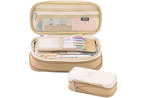 High Capacity Pencil Pen Case Office Large Storage Khaki