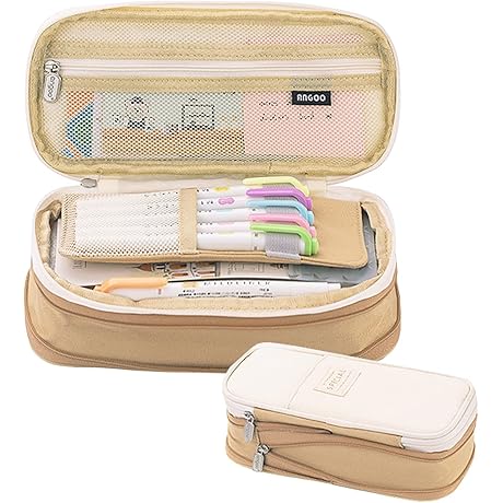 High Capacity Pencil Pen Case Office Large Storage Khaki