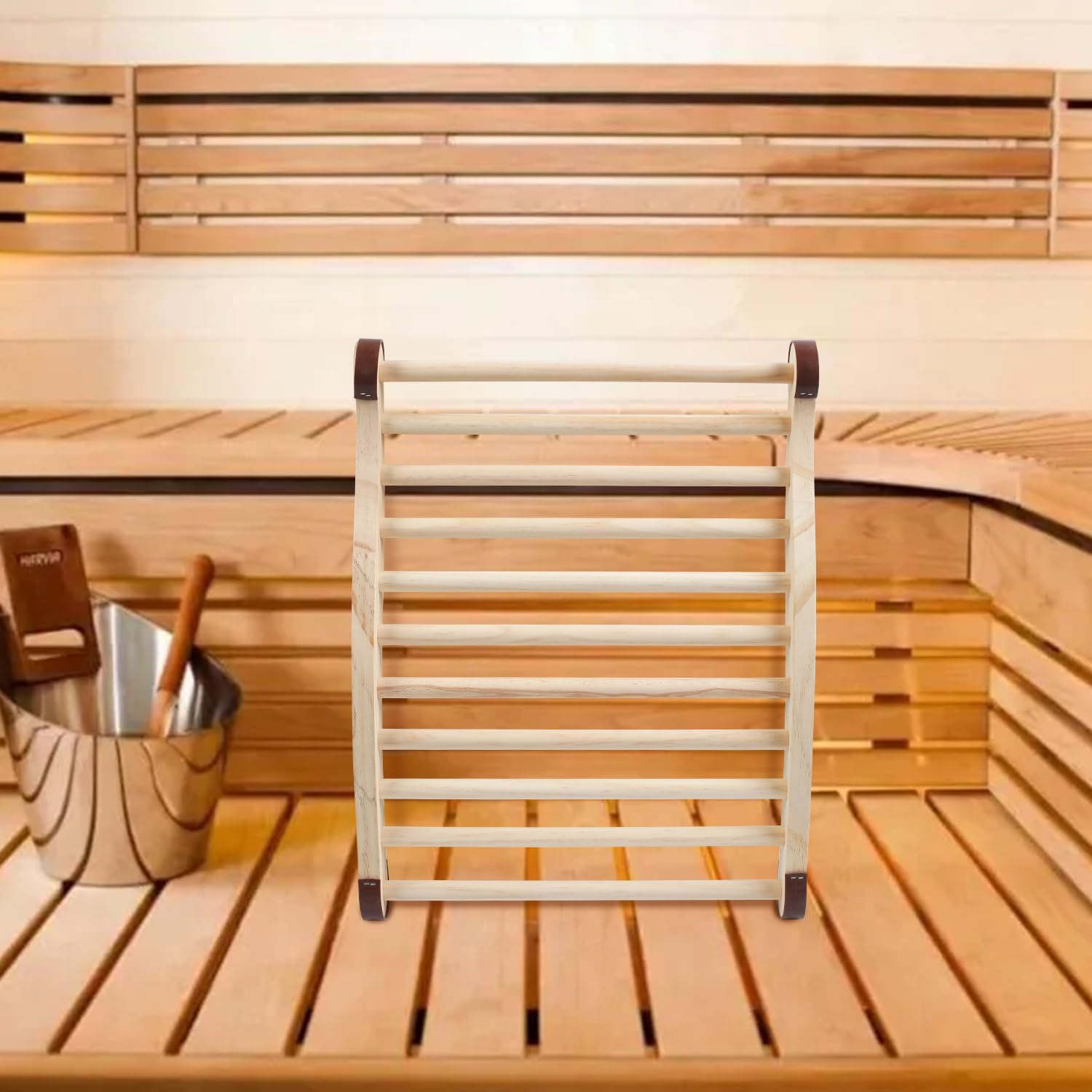 2 Stück Sauna Rückenlehne aus 100% Naturholz, Ergonomische Rückenstütze Rückenlehne mit Rutschfeste Polster, Holz Sauna Zubehör Infrarotkabine
