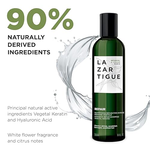 Miniatura 3 de Lazartigue Champú reparador, champú reparador, tratamiento de queratina vegetal para cabello dañado, reestructura la fibra capilar y reduce las