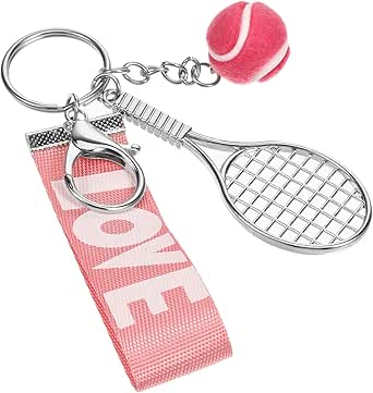 Psyqtsuary Tennis Keychain, Pink Mini Tennis Racket with Ball Keychains ...