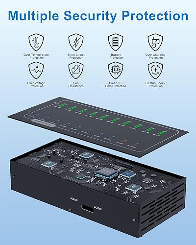 Miniatura 6 de Estación de carga USB de 690 W, estación de carga rápida de 20 puertos para múltiples dispositivos, bloque de cargador USB C PD de 100 W, entrega de