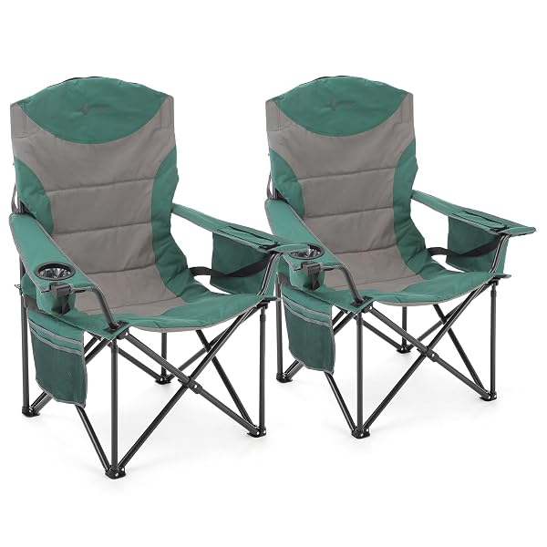 ARROWHEAD OUTDOOR 2-Pack Oversized XXL Portable Folding Camp Chair w/Glass & Cup Holders, Armrest Cooler, Heavy Duty Carry Bag, 600 lbs Weight Capacity