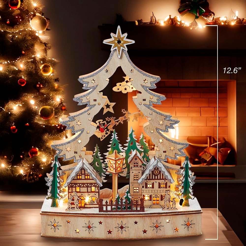 Kurt Adler 12.6-inch Battery Operated Lighted Christmas Tree Village