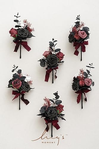 Miniatura 4 de Ling's Moment Juego de 6 miniramos de dama de honor prefabricados con flores pequeñas, para centros de mesa de boda, blanco y beige