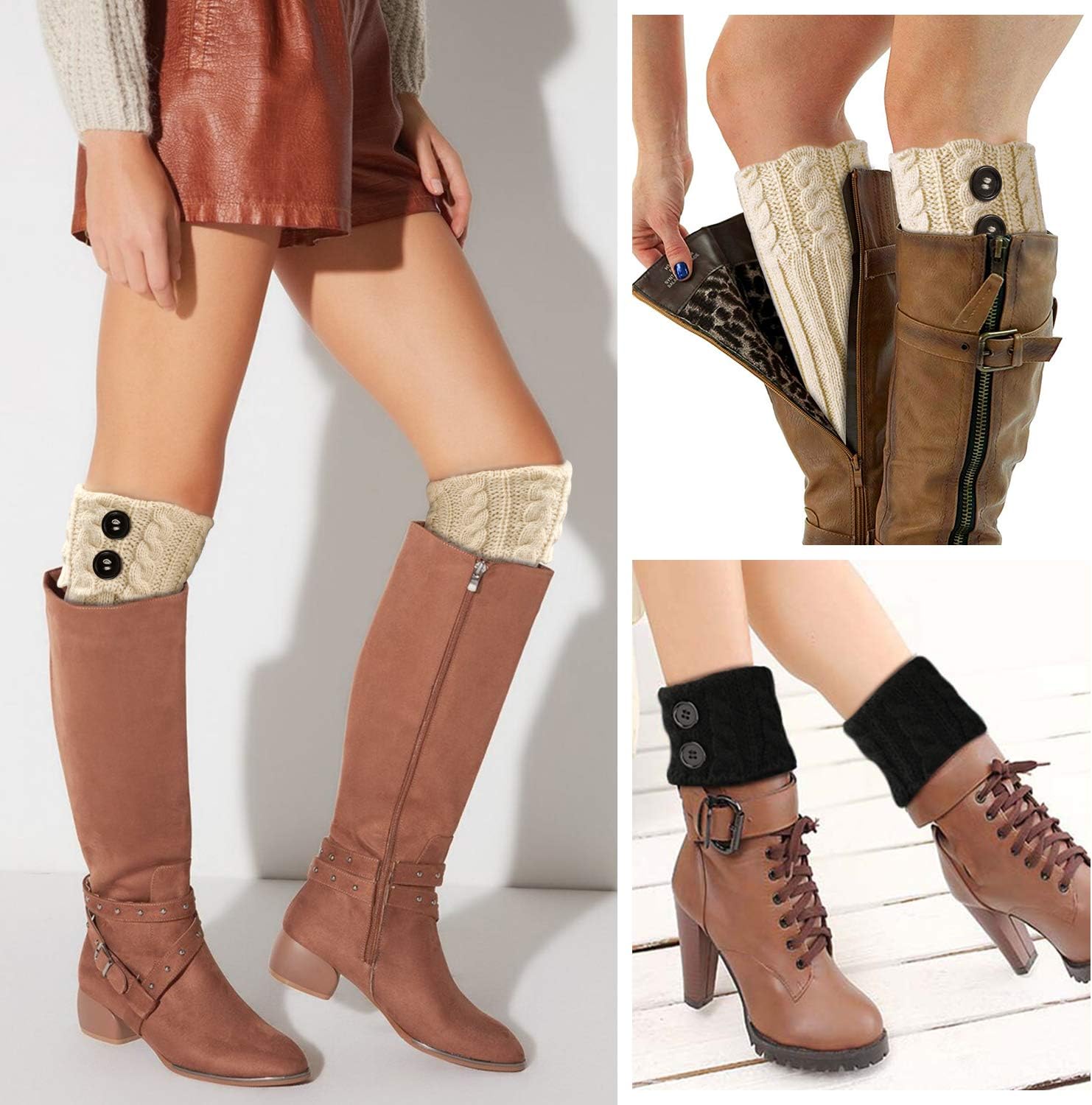 PHOGARY 4 Pairs Winter Warm Boot Cuffs for Women, Crochet Knitted Boot Socks for Gilrs Short Leg Warmers Boot Topper Socks Leg Cuffs Boot Warmers Gift - Image 6