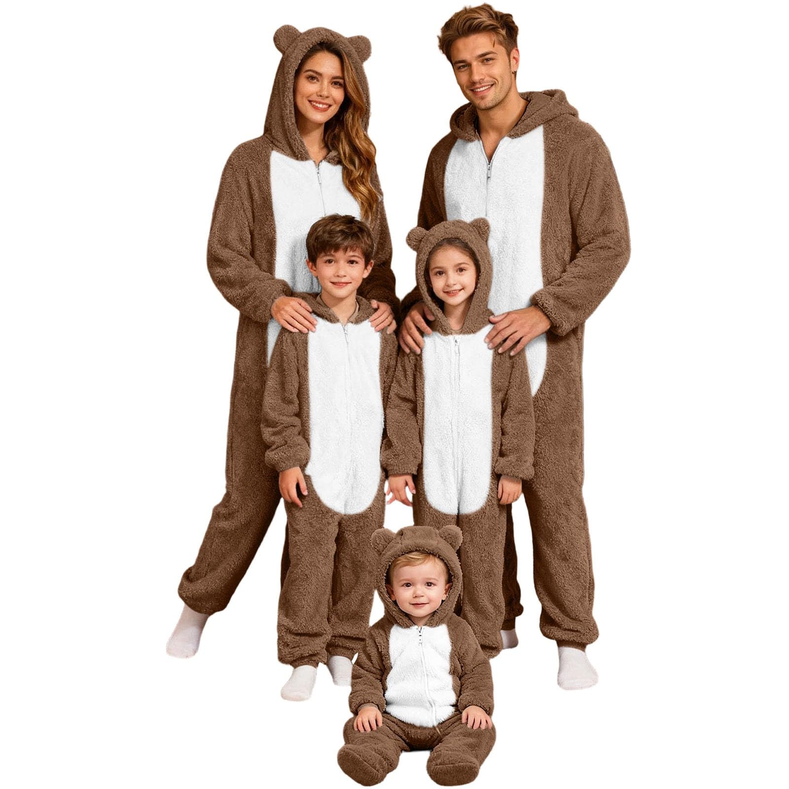 Familie Weihnachten Pyjamas Onesie Weihnachts Pyjama Einteiler Overall Jumpsuit Schlafanzug Jumpsuit Kuschelig Hoodie mit Reißverschluss Einteiler Overall Christmas Couple Partner Hausanzug Set