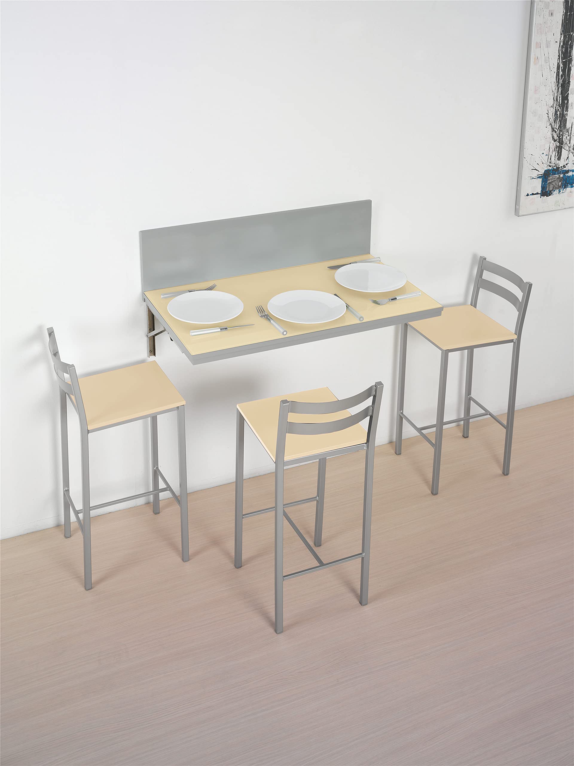 ASTIMESA Due sgabelli alti da cucina con strisce orizzontali Seduta 60 cm ecopelle grigia