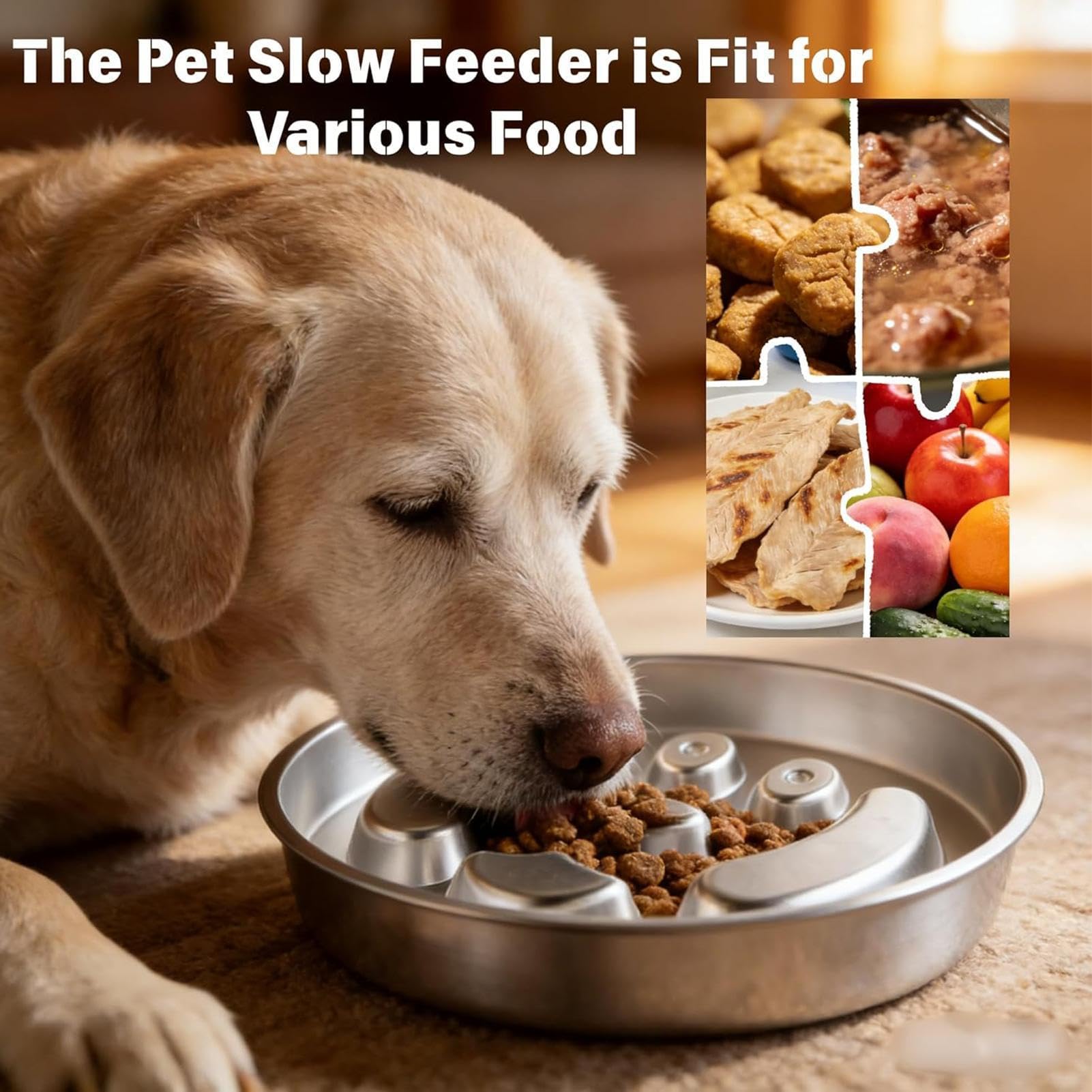Plat à lécher interactif – Elevated Logique interne, anti-apport rapide en métal antidérapant, outil de gestion des calories en acier poli, bassin sain en | Mangeoire lente pour chiens