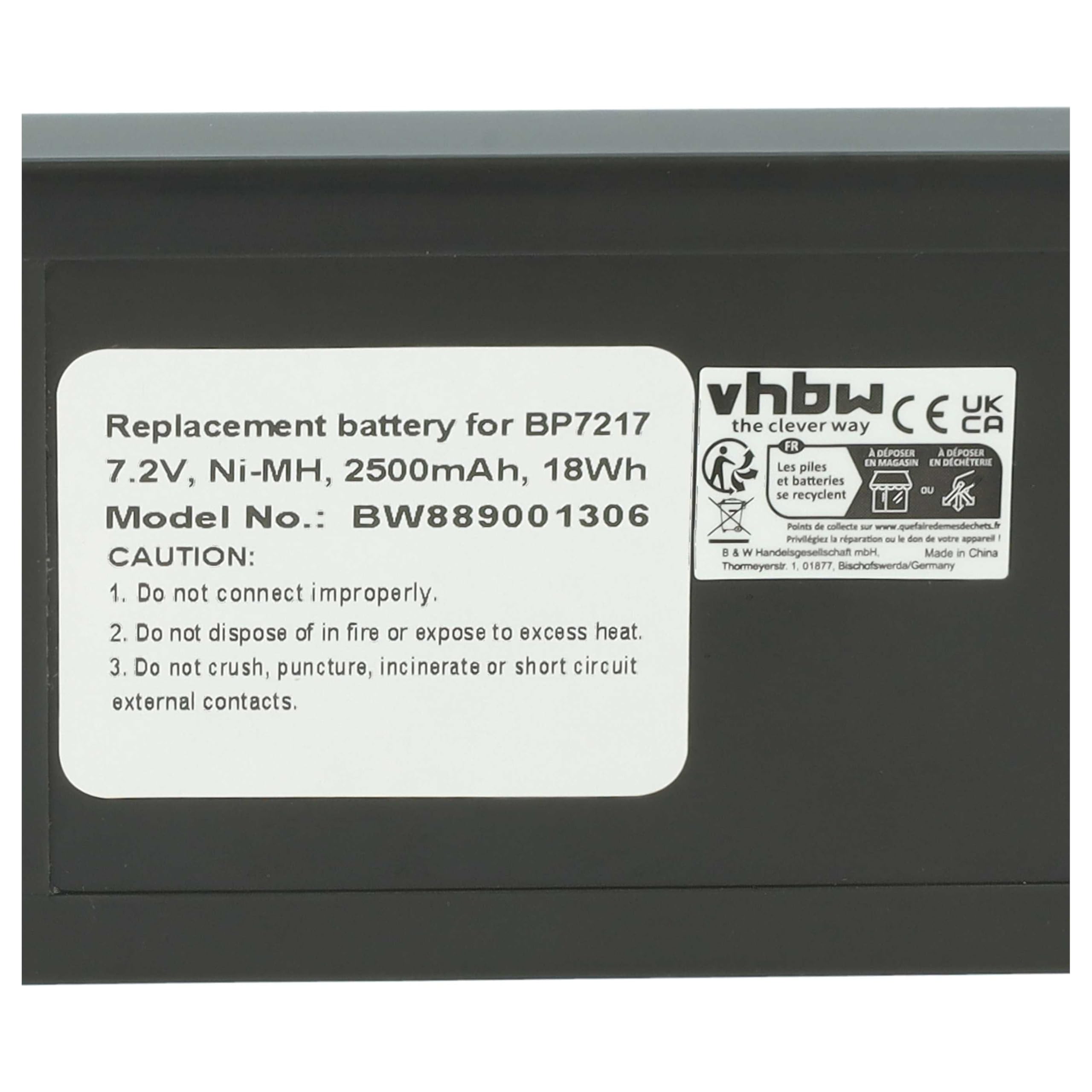 vhbw 2X Akku Ersatz für Fluke BP7217 für Messgerät (2500 mAh, 7,2 V, NiMH)