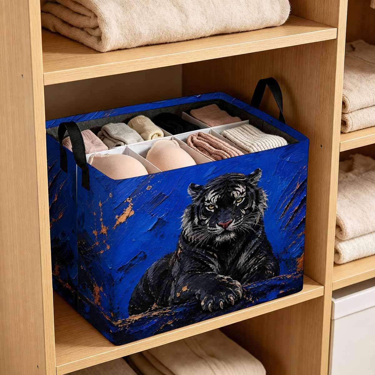 Large 56L Storage Basket, Abstract Tiger Decorative Baskets with Handles image 3
