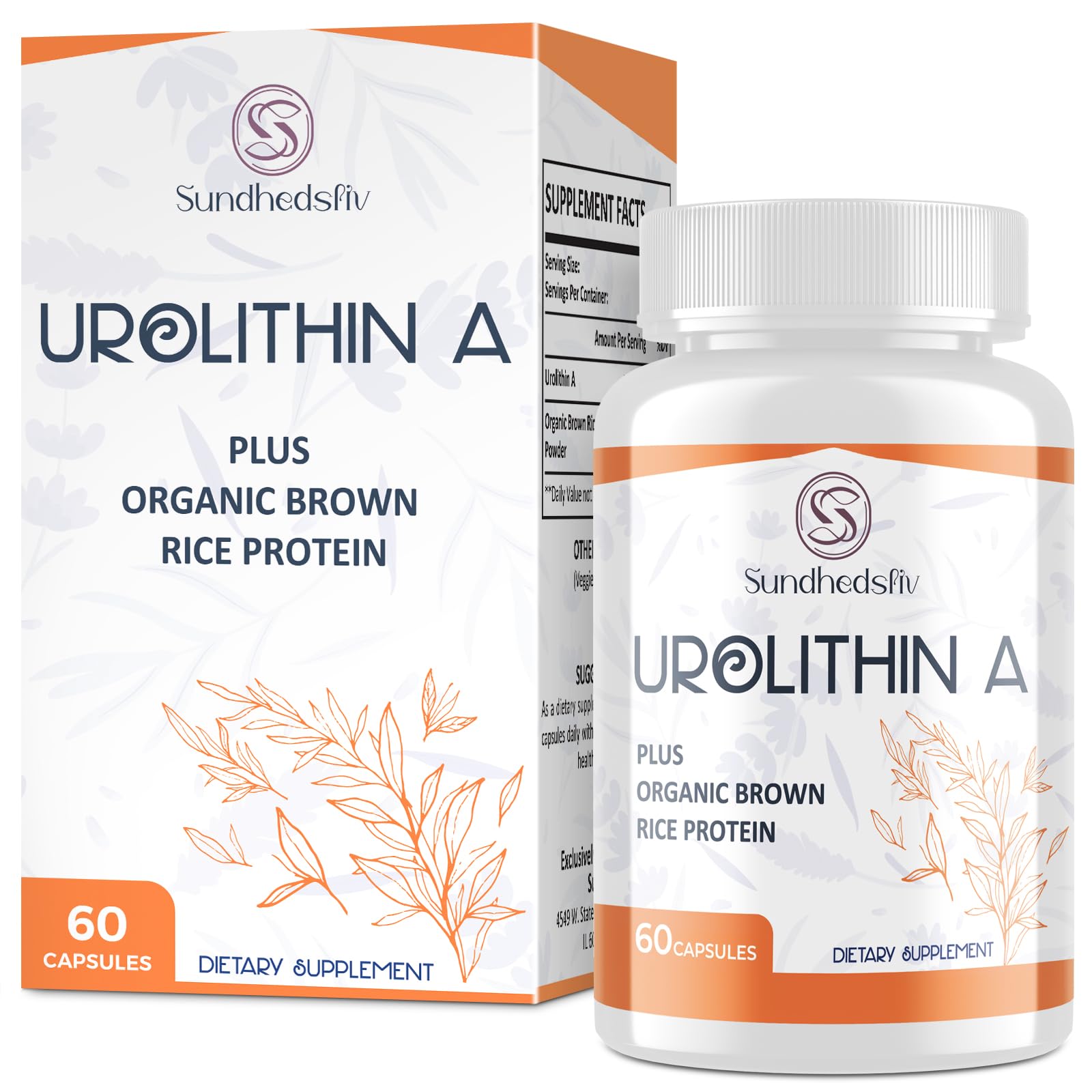 Urolithin A Supplement 1500MG Plus Brown Rice Protein, for Exercise Performance & Mitochondrial Support, Gluten Free, 60 Capsules