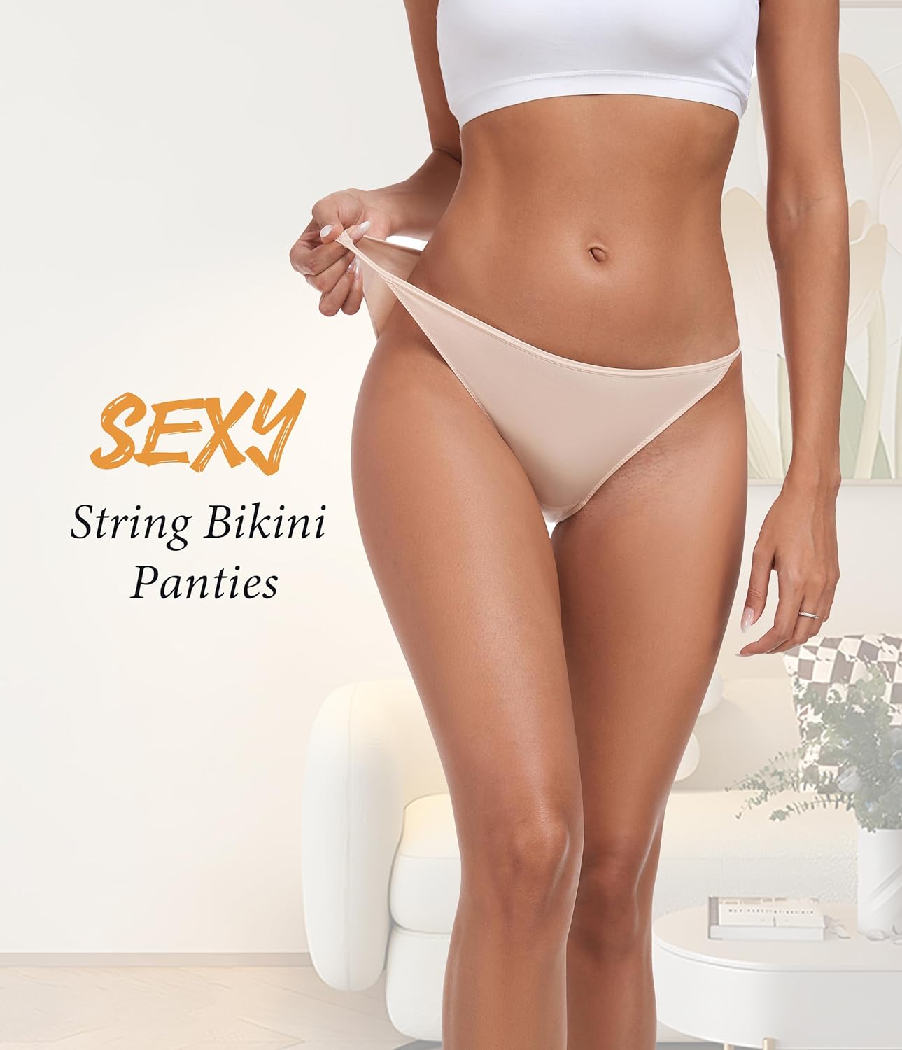 ANLIQI High Cut String Bikini Panties Stretchy Soft Modal Low Waist Underwear Ladies Hipster Panties Multi Pack - Image 2