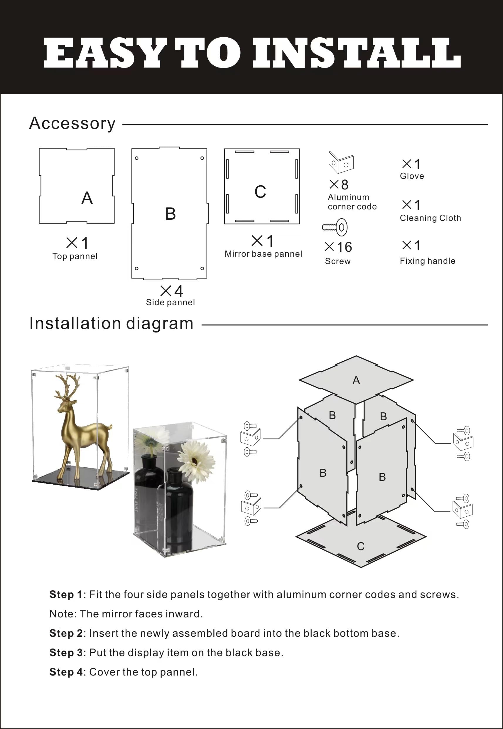 Caja de acrílico Transparente con Parte Trasera y Base de Espejo, Vitrina extraíble con Tapa para coleccionables, Caja de Almacenamiento Decorativa para Mostrar Figuras de acción, Juguetes