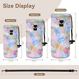 AUPET Water Bottle Bag Carrier,24oz/32oz Insulated Neoprene bottle Sling Holder Case Pouch Cover for 1000ML/750ML Bottles with Shoulder Strap for walking (Colorful Flower Cat, 1000ML)