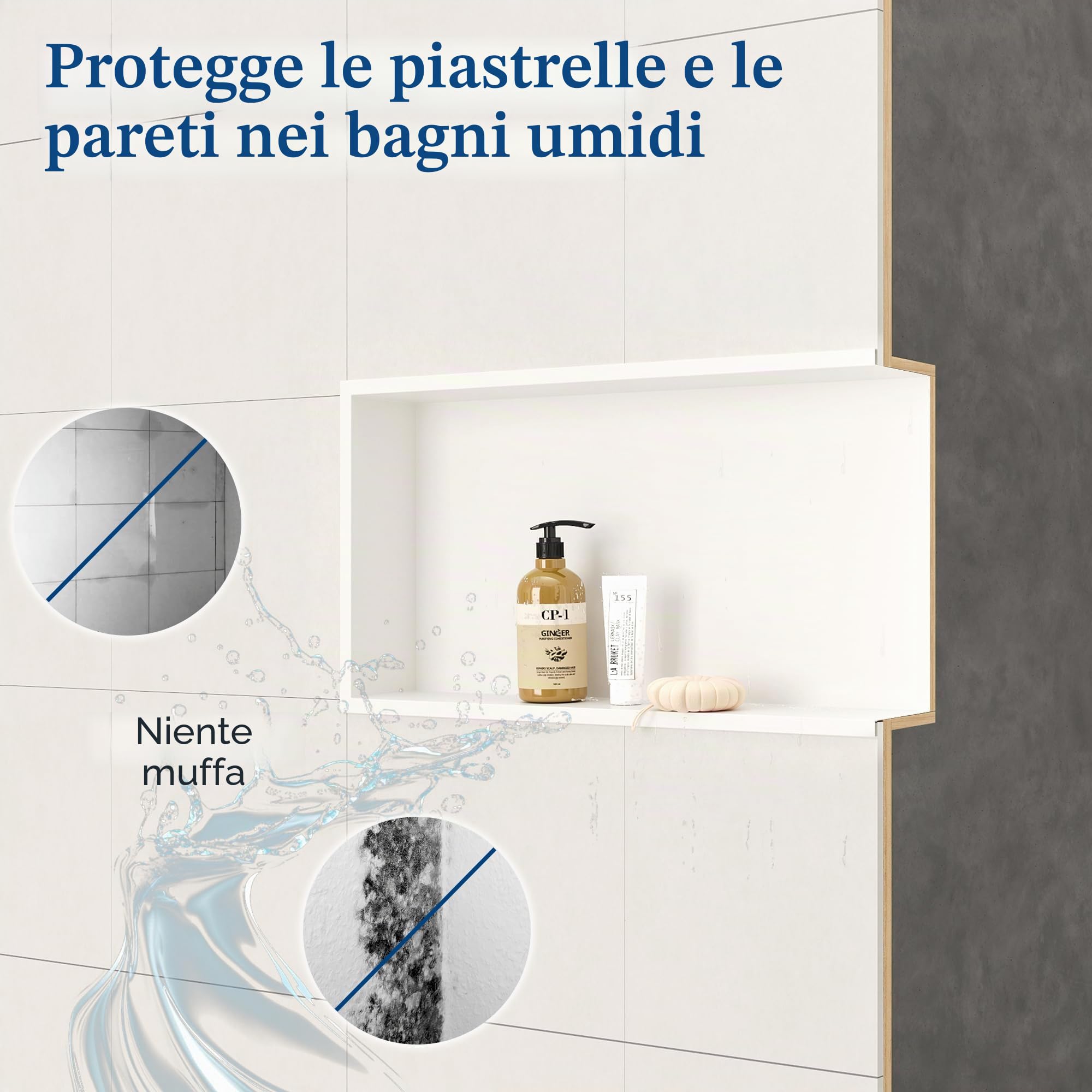 Qeke Nicchia a Muro in Acciaio Inox 304, Nicchia-Doccia Montato a Parete, Mensola da Incasso per Bagno, 60CM, Monostrato, Bianco
