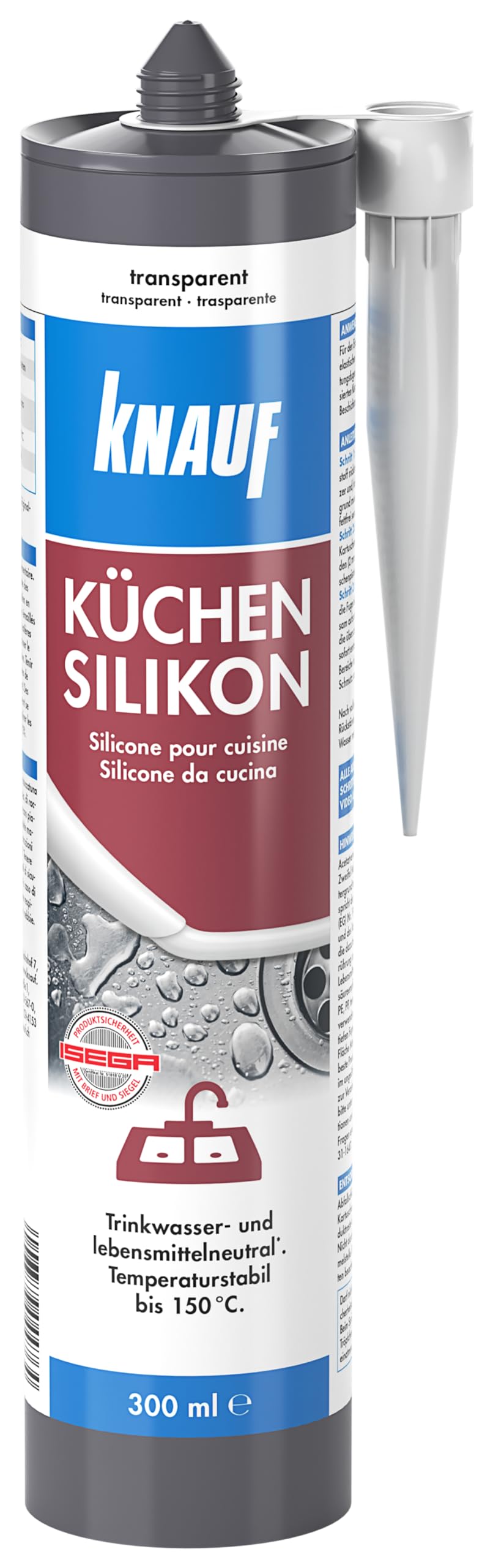 KnaufKitchen Silicone for Permanently Elastic Grouting of Corner, Connection and Expansion Joints - Fast Crosslinking High Performance Silicone for Food Sector 300ml Clear