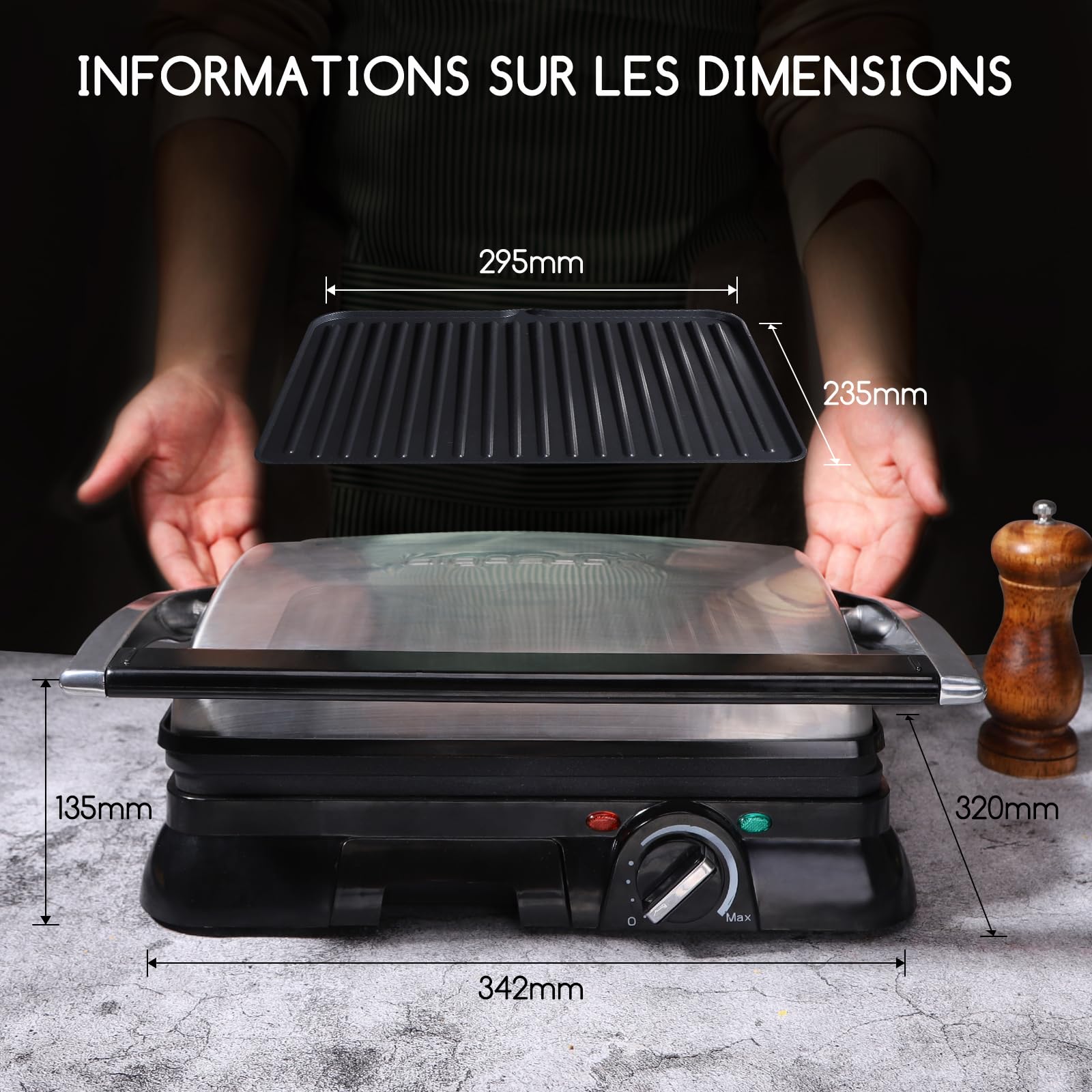 Aigostar Machine à Panini 2000W avec Thermostat Réglable, Ouverture à 180° | Grill électrique avec Plaques Antiadhésives, Bac à graisse amovible, pour Paninis, Sandwichs, Viande et Légumes | Samson