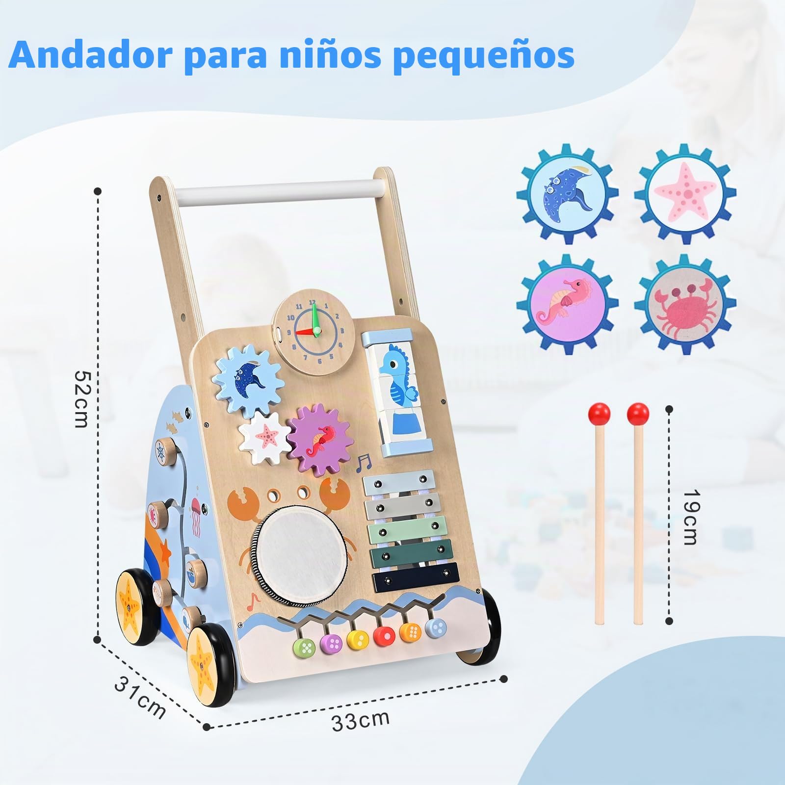 Carrito de Paseo para Bebé, 8 en 1 Juego de Motricidad para Bebé, Andador para Bebé Niño y Niña, Desarrollo cognitivo, Diseño natural y cómodo, Desde 18 meses