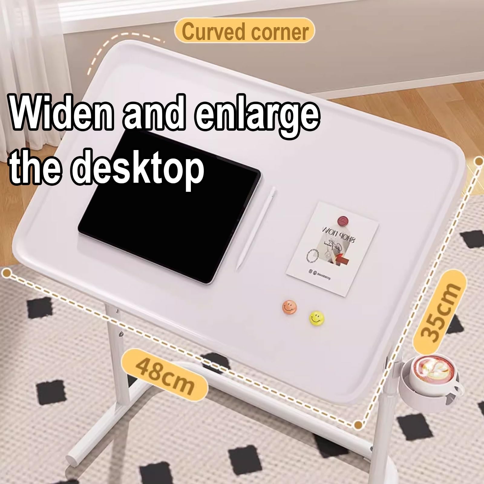 Mesa Portatil Ordenador con Ruedas Mesa Inclinable Material del Marco De Metal Mesa Auxiliar Forma C Mesa Alta Lateral Ayuda Mayores Cama Y Silla De Ruedas(White)