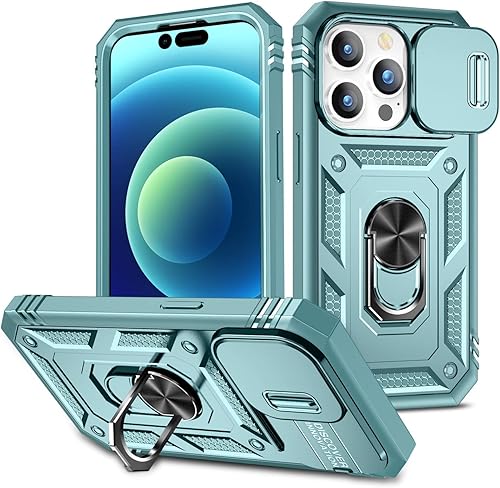 Fetrim Funda para iPhone 14 Pro, Funda de teléfono con soporte de anillo de rotación para Apple iPhone 14 Pro - Verde