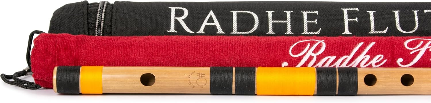 Radhe Flutes Bamboo Bansuri C Sharp Right Handed Middle Octave (18 inch) With Hard Cover & Mineral Oil