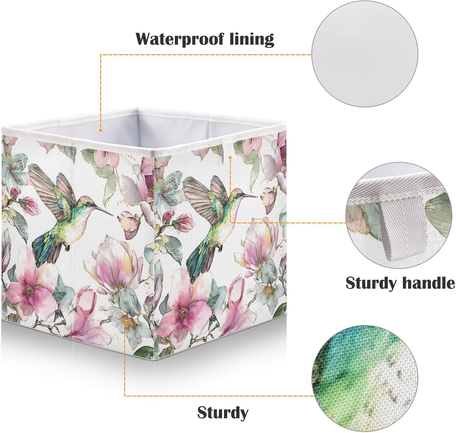 Hummingbird Cube Storage Bins Watercolor Floral Collapsible image 4