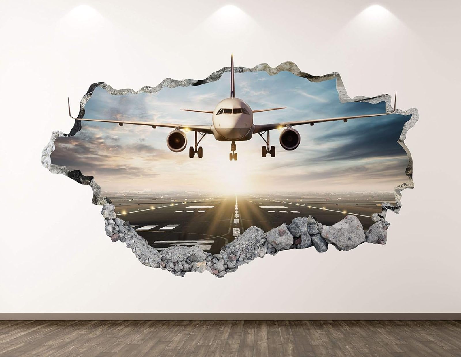 Wandtattoo 3D Durchbruch Flugzeug Wandsticker Wanddekoration selbstklebend Abnehmbare Wandaufkleber Deko Schlafzimmer Wohnzimmer Kinderzimmer Kunst Wohnkultur Wandbilder 70x122cm