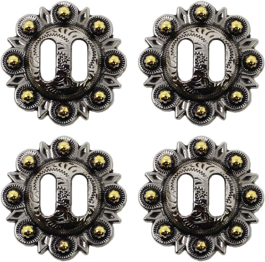 CHALLENGER Set of 4 Conchos Western Saddle Tack Berry Silver Gold Slotted Co542