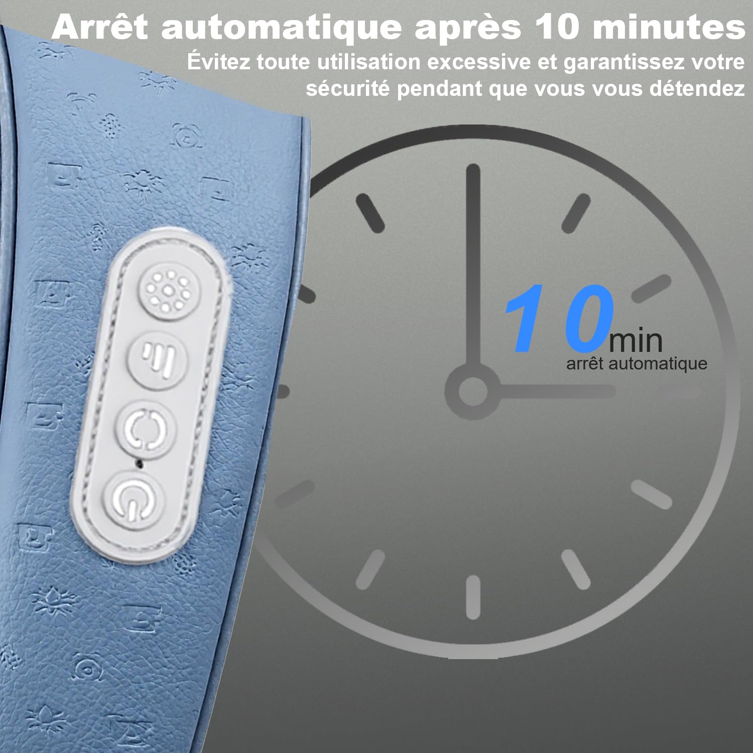Masseur Nuque Dos Bleu avec Chaleur et 3 Vitesses, Pour Maison Bureau Voiture, Cadeau Original pour Femme Homme Parents