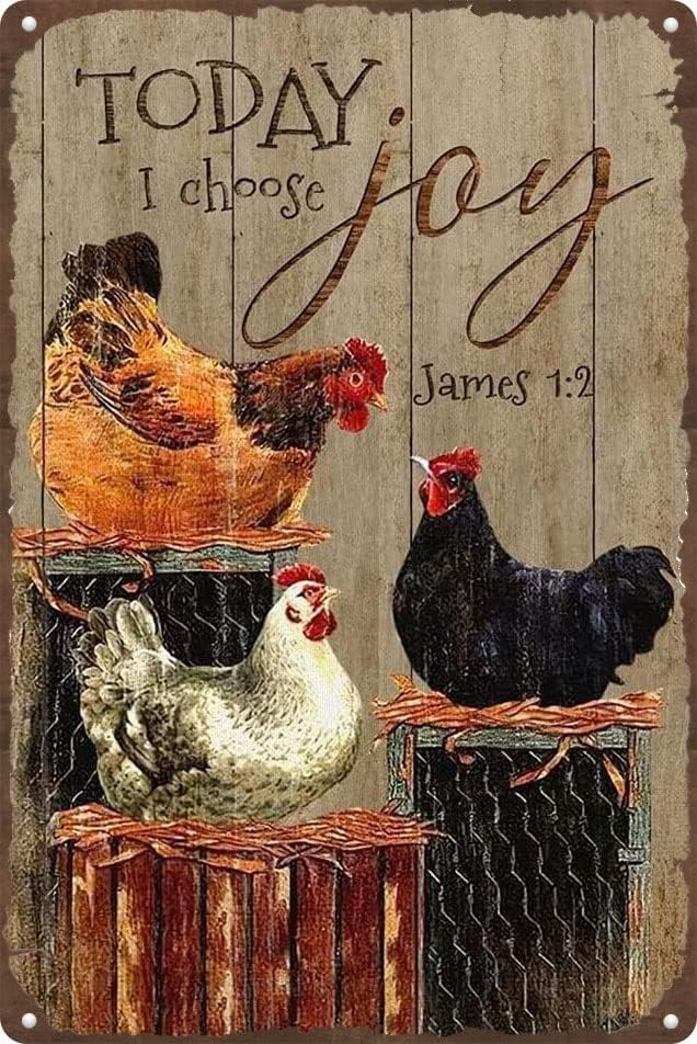 Habilboi Chickens on Farm Today I Choose Joy Kitchen Metal Funny Tin Sign Bar Coffee Home Kitchen Room Art Wall Plaque Decor Gift Outdoor Indoor Retro Vintage Mural 8x12inch
