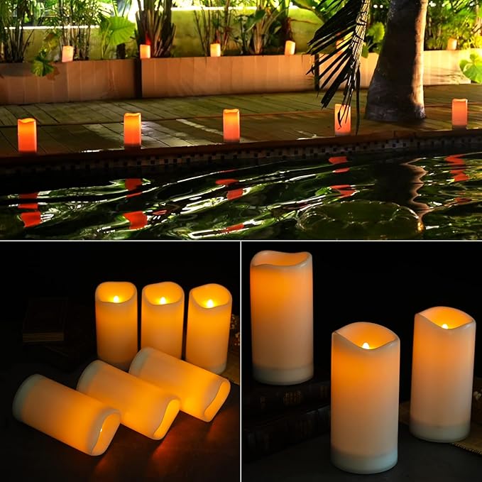 OWLBAY 4“x8” Single Outdoor Solar LED Candle Light with Dusk to Dawn Sensor, Waterproof Rechargeable Flickering LED Pillar Candles, Reusable Flameless Candles, White Shade, Ideal for Lantern/Garden Decor photo 3