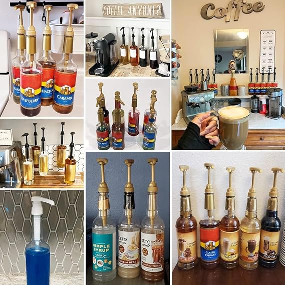 10 Pcs Gold Coffee Syrup Pump Compatible with 25.4Oz/750ml Bottles