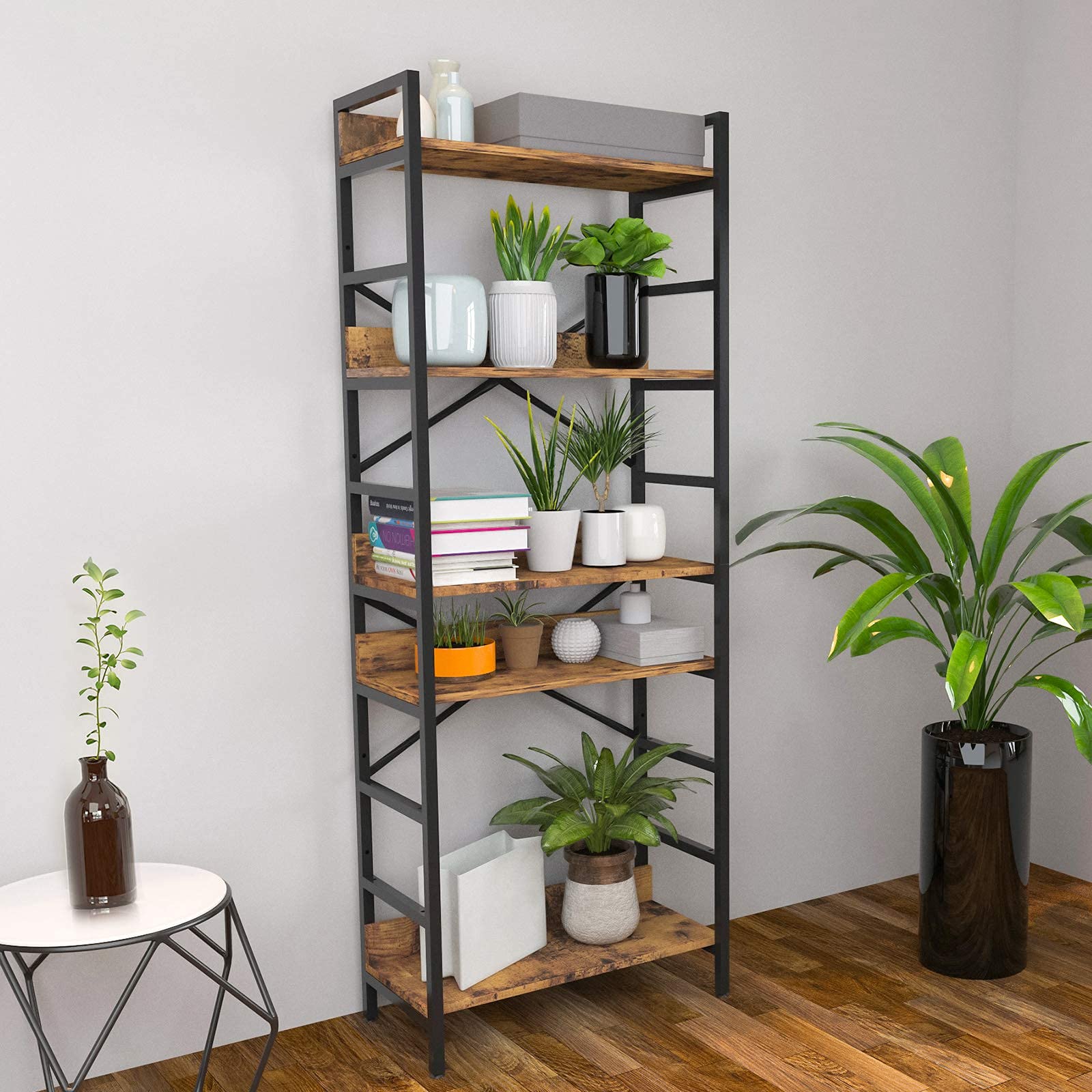 Suaylla 5 Tier Adjustable Tall Bookshelf,Open Back Standing Storage