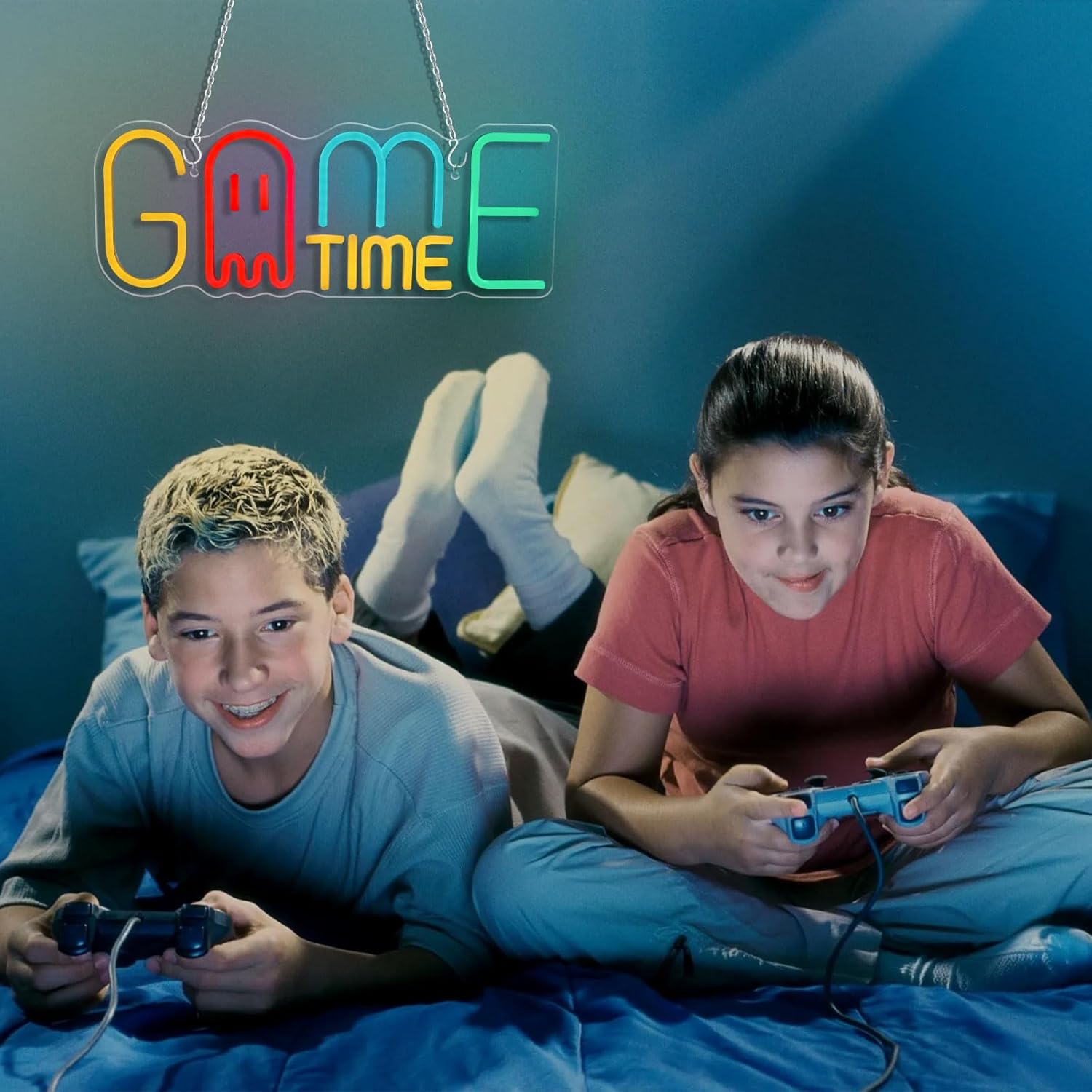Game Time Neon Sign Game Room Wall Decor Dimmable Led Gamer Neon Light Teen Kids Bedroom Gifts for Christmas Gifts
