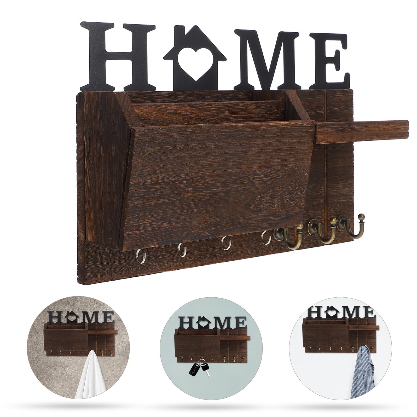 Portachiavi da Muro in Legno Porta Posta, Ganci per Chiavi, Design Vintage, Salvaspazio per Ingresso e Arredamento Casa