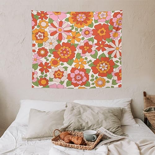 Miniatura 90 de Tapiz floral retro de los años 60 y 70, diseño hippie de primavera Groovy Flower Power Flower Boho para colgar en la pared, arte neutro para Hippie