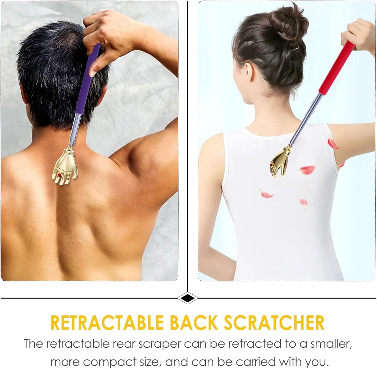 VALICLUD 4pcs Retractable Back Itching Scratcher Claw Scratcher for Adults Long Reach Itch Reliever Portable Telescopic Massager Tool for Reach Areas Random Color