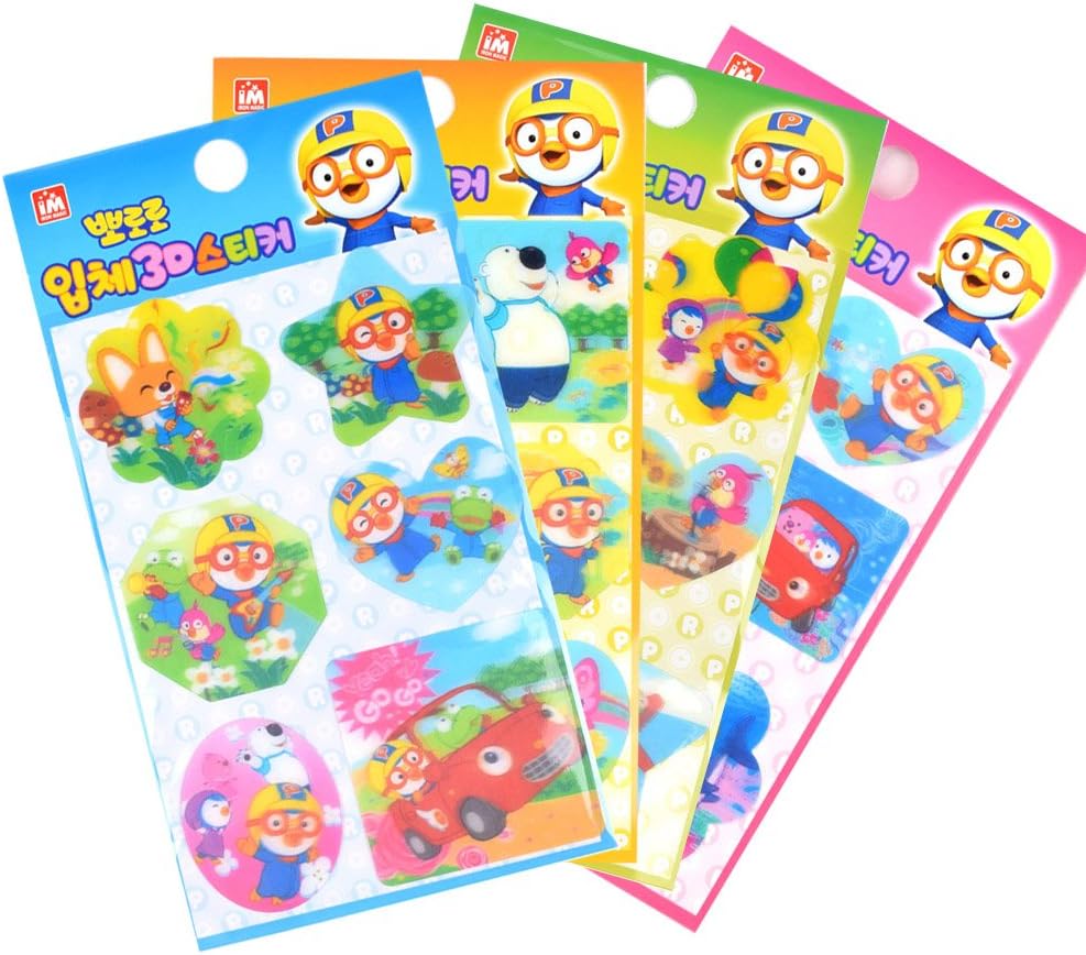 Pororo 3D Hologram Changing Stickers Sheets (4 Pack) / Lenticular Stickers