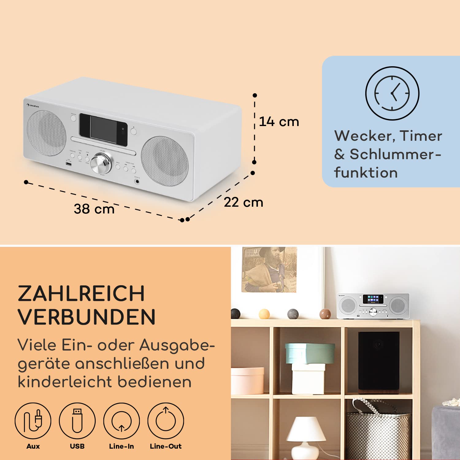 Auna Tragbares DAB Plus Radio mit CD Player, Bluetooth, DAB/DAB+/FM - Küchenradio mit TFT Display, MP3, Streaming, Digitalradio mit Wecker und Fernbedienung