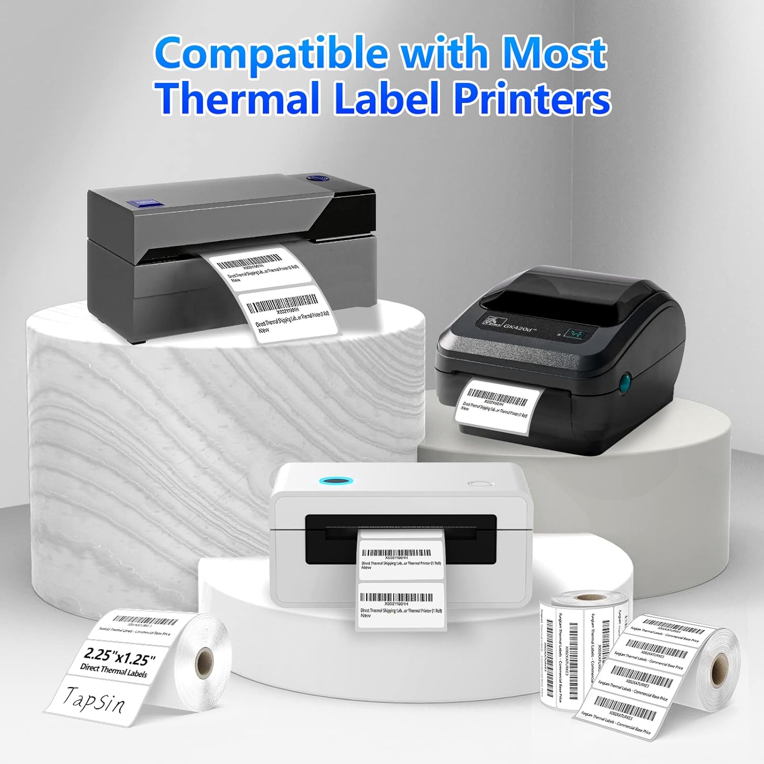 2.25" X 1.25" Direct Thermal Labels with Perforated, Self-Adhesive Stickers Labels for Barcode Postage Address Shipping Compatible with Zebra, Rollo and more Label Printers, 1000 labels/Roll, 12 Rolls