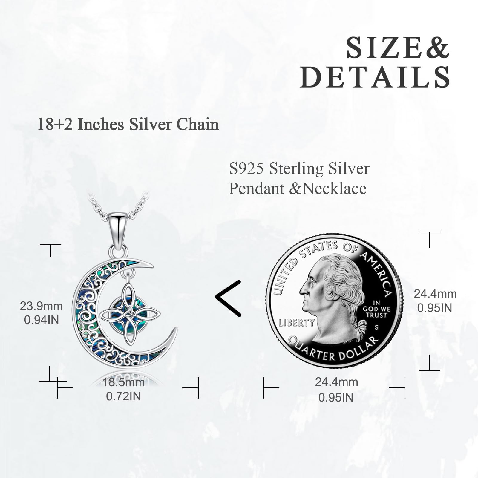 VONALA Collar con colgante de nudo de bruja de plata de ley celta, diseño de nudo de la trinidad, joyería irlandesa de filigrana, regalo para hombres y mujeres, Plata esterlina, Abulón