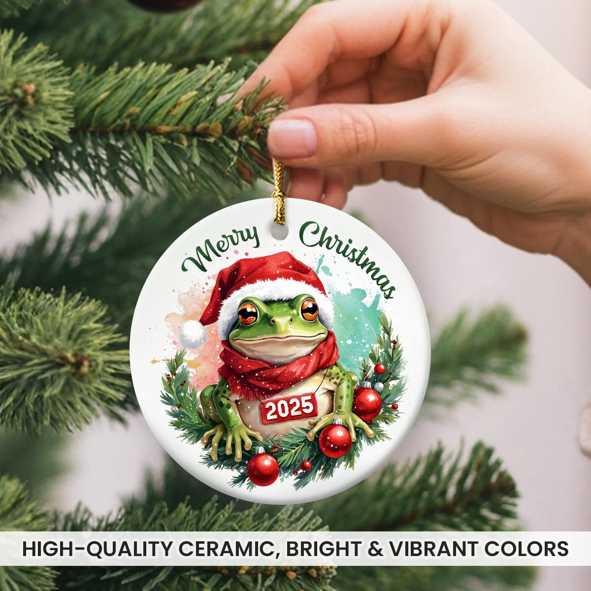 Lustiger Frosch Weihnachtsschmuck 2025, festliche Geschenke für Tierliebhaber, Herpetologie-Fans, niedlicher Weihnachtsmann Frosch Baumdekor mit rotem Schal, natürliches Leben Keramik Ornament für