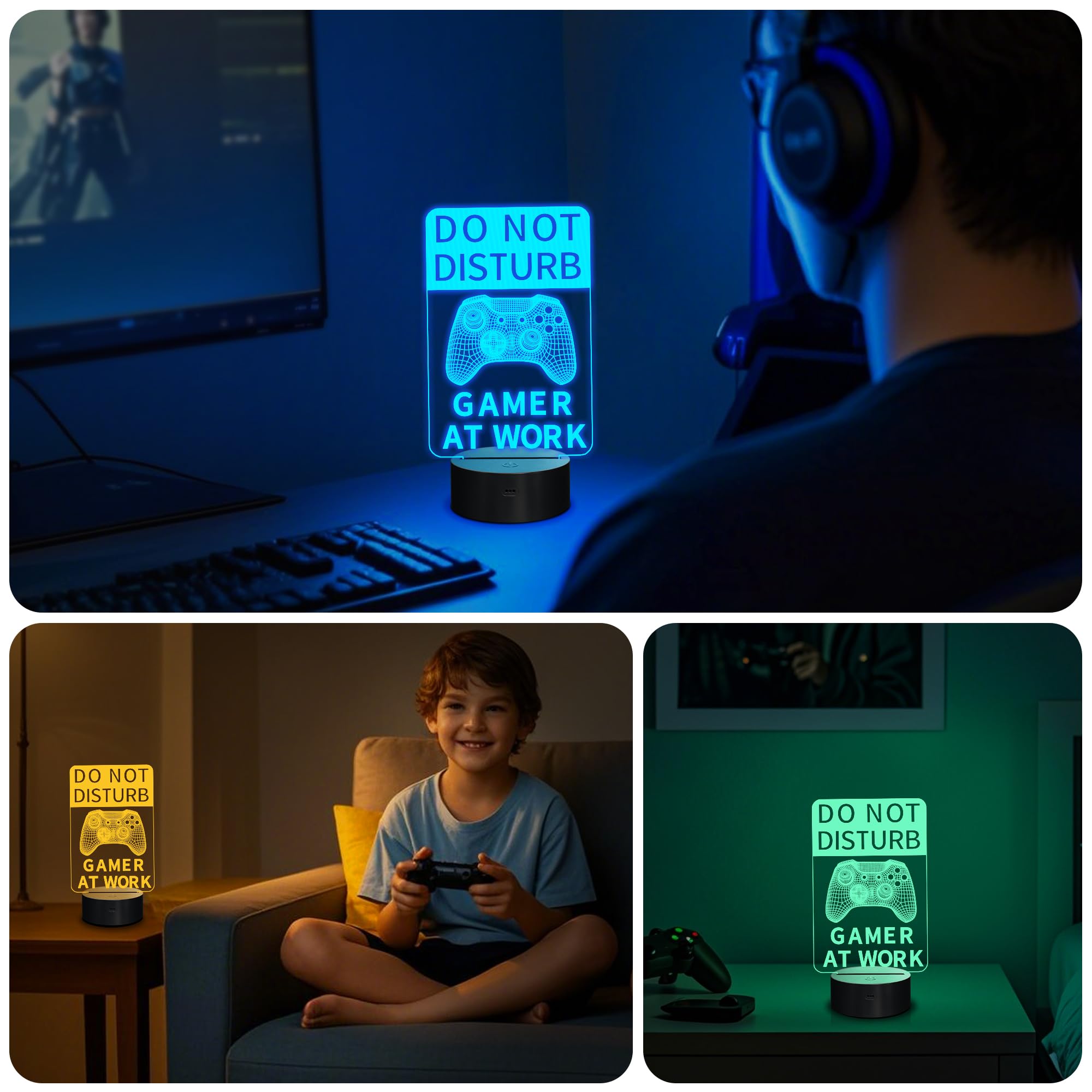 YuanDian Do Not Disturb Gamer at Work Night Light Gamepad Graphic Video Games Gamer Gift Funny 3D Illusion — view 4