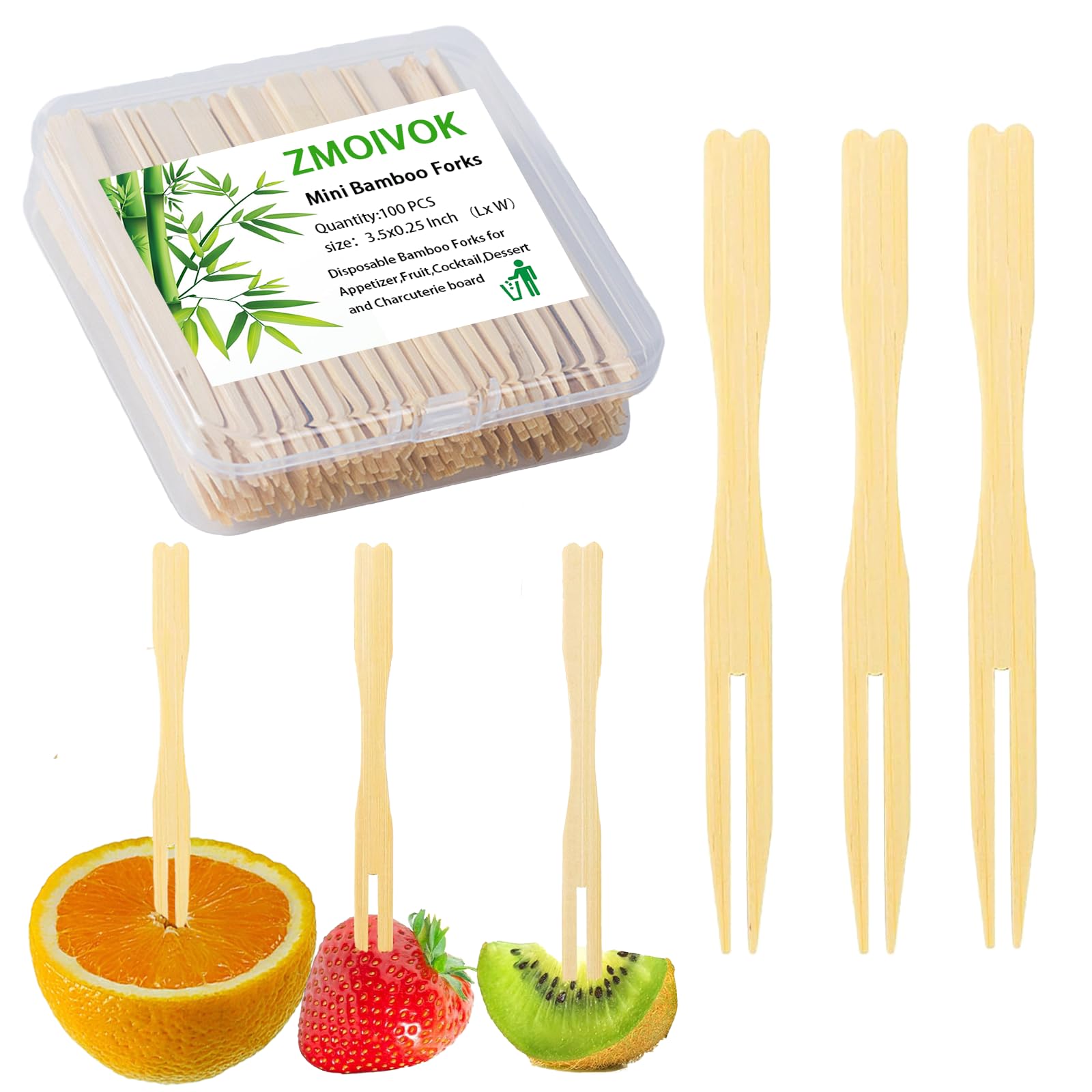 View 1 of 100pcs Bamboo Forks Appetizer Forks,3.5 Inch Mini Forks