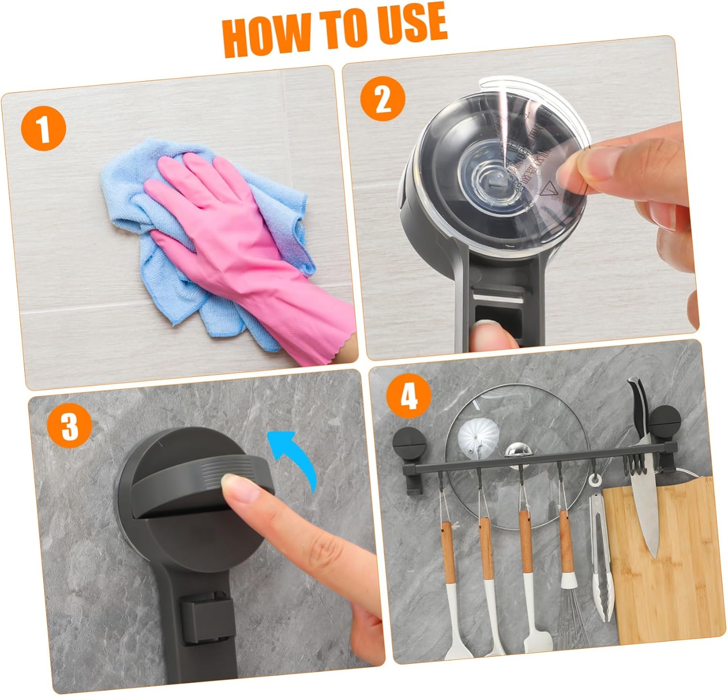 Kitchen Utensil Hanger with Suction Cup Hooks No Drill Wall Mount Organizer for Spoons Mugs Hook Space Saving Rack Sturdy Design for Smooth Surfaces
