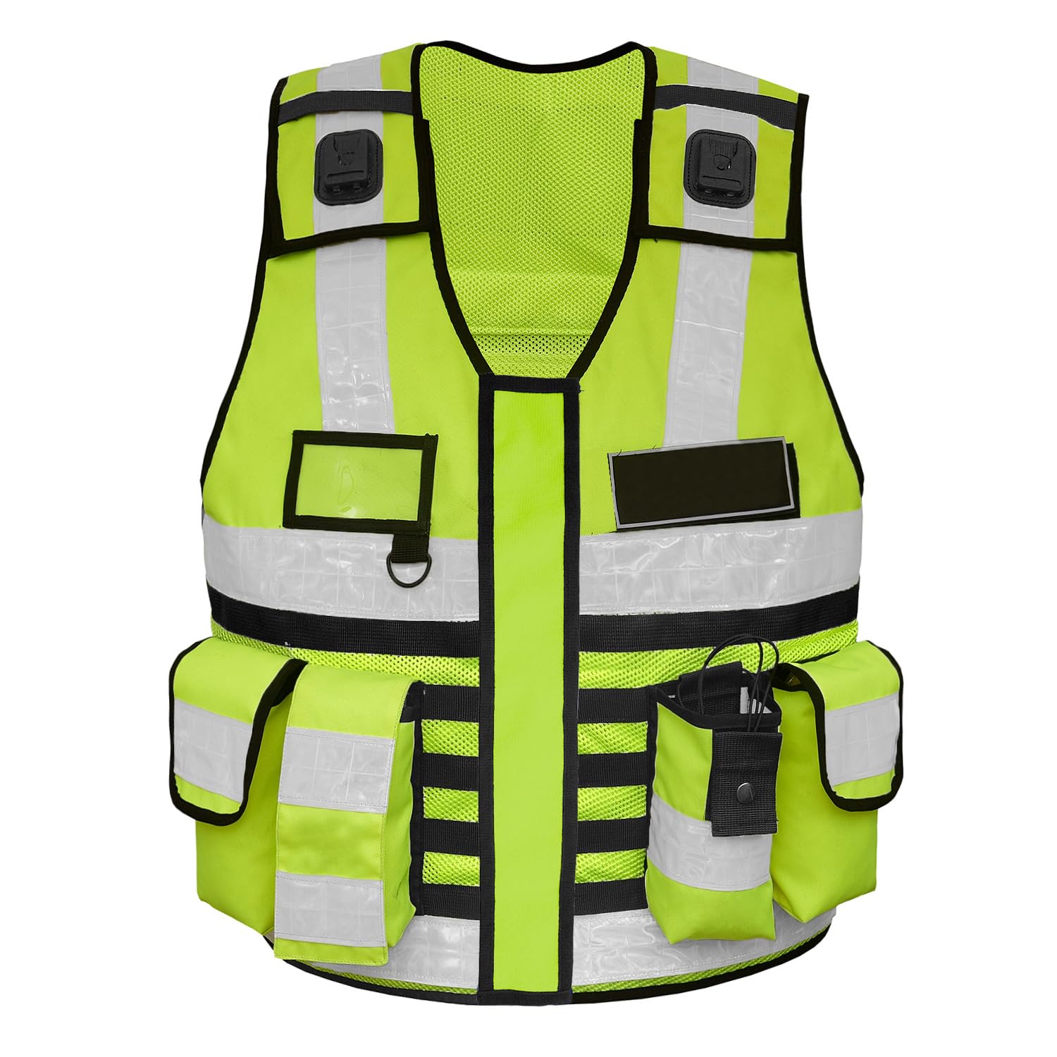 Sicherheitsweste Multifunktionsweste Gelb&Leiste & INSTRUCTOR | Reflektierend, Mit Leiste, 2 Patch INSTRUCTOR, Kennzeichnungsweste, Werkschutz Security