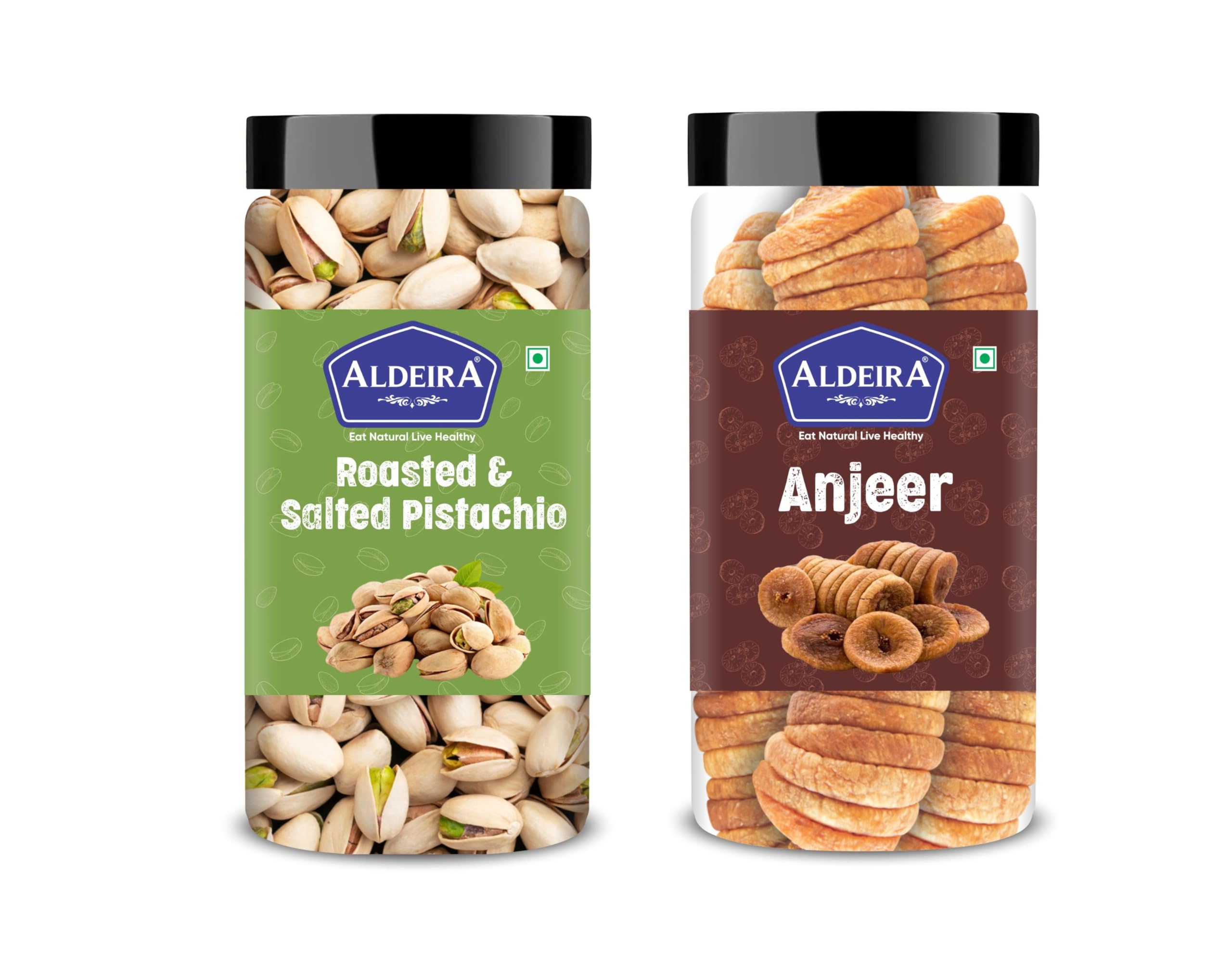 ALDEIRA Afghani Dried Figs (Anjeer) & Roasted Salted Pistachios Jar Combo | Rich in Protein, Phosphorus & Dietary Fibre | Healthy & Tasty Dry Fruits Pack | (250g + 250g)