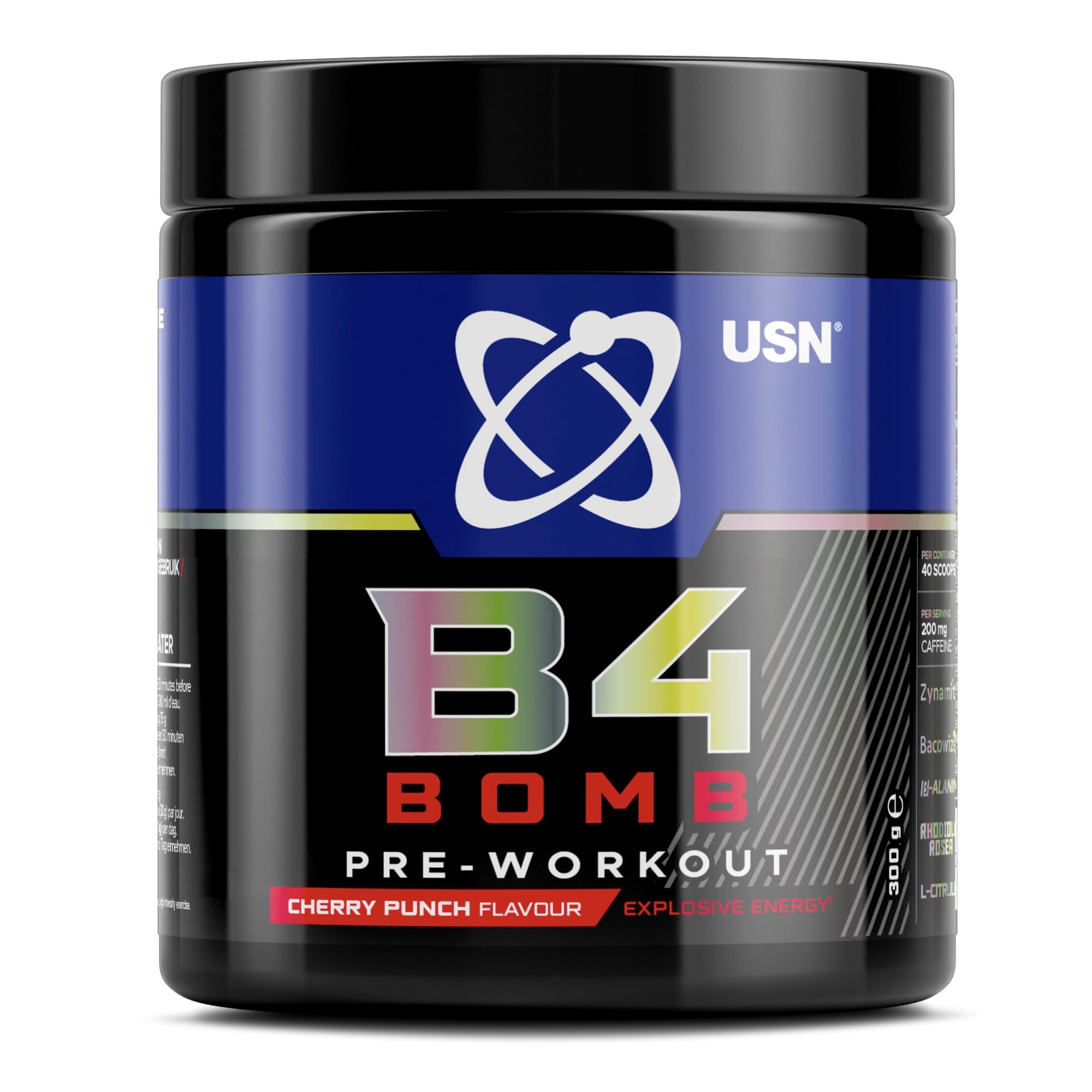 B4 Bomb Pre Workout Powder - 300g (20 Servings) Energy Drink Powder for Explosive Energy & Performance, 200mg Caffeine, 6000mg Citrulline, Creatine & 2000mg Beta Alanine - Cherry Flavour